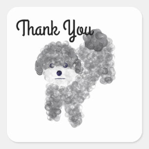 Adesivo Quadrado Obrigado Cinza Poodle Nº 1 Stickers