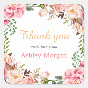Adesivo Quadrado Obrigado com a grinalda floral chique romântica d