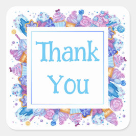 Adesivo Quadrado Obrigado com Desserts Azuis