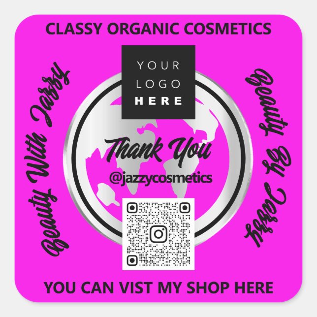 Adesivo Quadrado Obrigado comercial Logotipo de código QR Silver Ma (Frente)