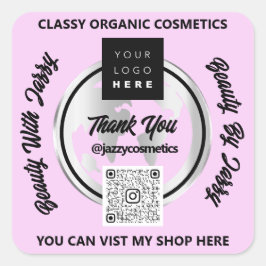 Adesivo Quadrado Obrigado comercial Logotipo QR Código Silver Mapa 