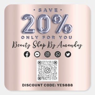 Adesivo Quadrado Obrigado Comprando 20% do Rosa QR CODE Lilac