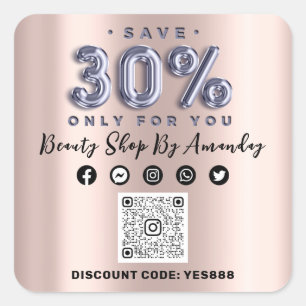 Adesivo Quadrado Obrigado Comprando 30% do Rosa QR CODE Lilac