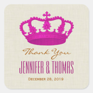 Adesivo Quadrado Obrigado COR-DE-ROSA da coroa você noivo da noiva