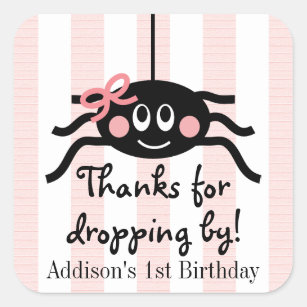 Adesivo Quadrado Obrigado cor-de-rosa do aniversário da aranha você