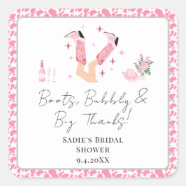 Adesivo Quadrado Obrigado Cowboy Botas e Bridal Shower Espumante 