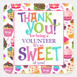 Adesivo Quadrado Obrigado, Cupcake Voluntário