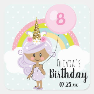 Adesivo Quadrado Obrigado da festa de aniversário do unicórnio vo