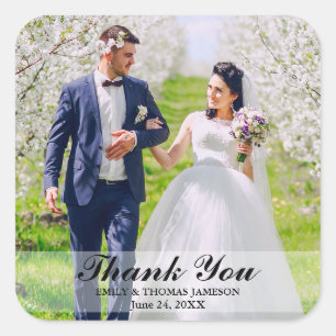 Adesivo Quadrado Obrigado da foto dos noivos do casamento você