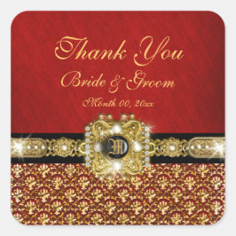 Adesivo Quadrado "Obrigado", damasco preto vermelho