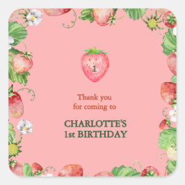 Adesivo Quadrado obrigado de 1º aniversário de berry