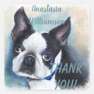 Adesivo Quadrado OBRIGADO de Boston Terrier VOCÊ