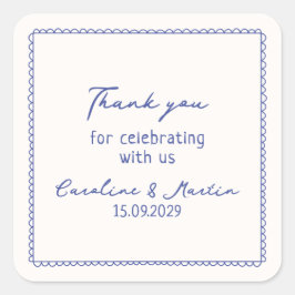 Adesivo Quadrado Obrigado de casamento branco e desenhado pela mão 
