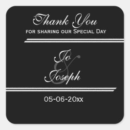 Adesivo Quadrado Obrigado de casamento das listras brancas e pretas