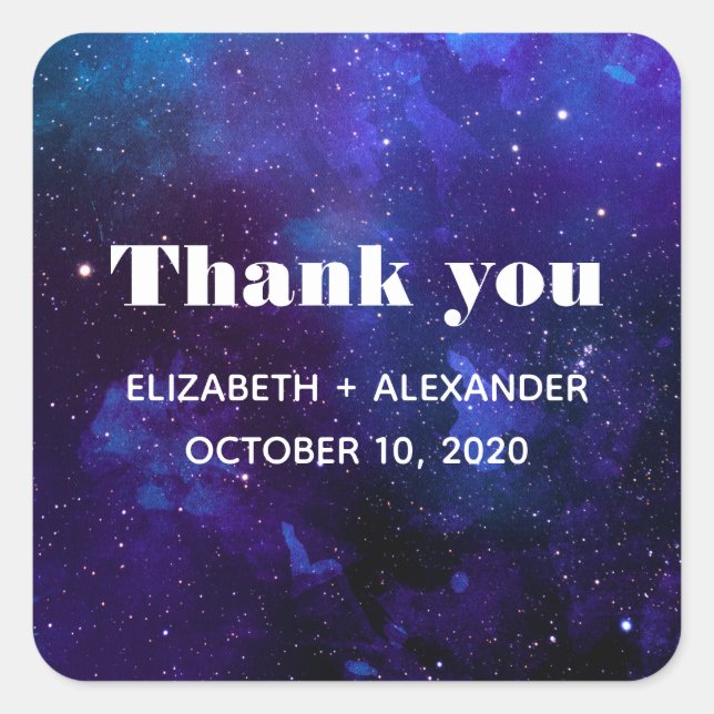 Adesivo Quadrado Obrigado de casamento espacial. Noite de marinho d (Frente)