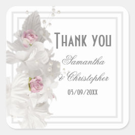 Adesivo Quadrado Obrigado de casamento floral branco