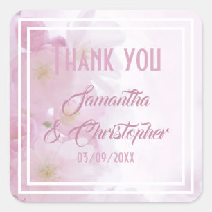Adesivo Quadrado obrigado de casamento floral rosa
