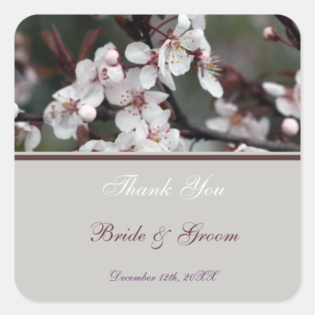 Adesivo Quadrado obrigado de casamento, seus adesivos, cartão, etc (Frente)