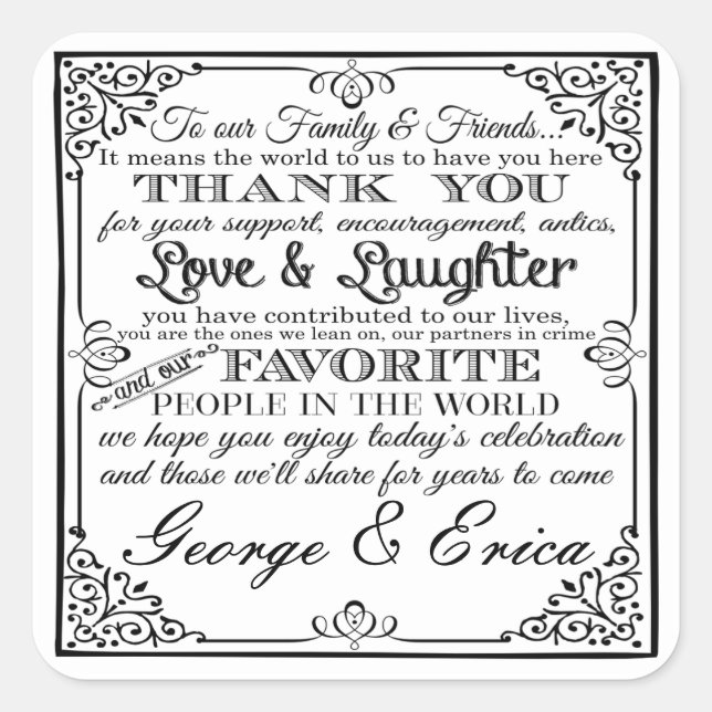 Adesivo Quadrado Obrigado de casamento, seus adesivos, Sr. Deputado (Frente)