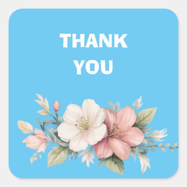 Adesivo Quadrado obrigado de flores rosa e brancas (Frente)