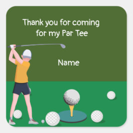 Adesivo Quadrado Obrigado de golfe por vir à minha festa