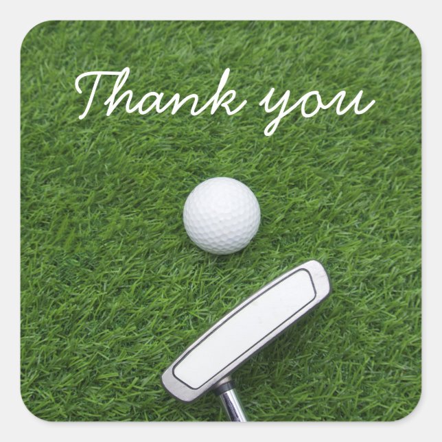 Adesivo Quadrado Obrigado de golfe você com bola de golfe e coloca  (Frente)