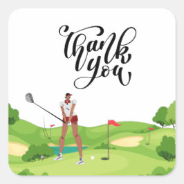 Adesivo Quadrado Obrigado de golfe você com uma mulher golfista col