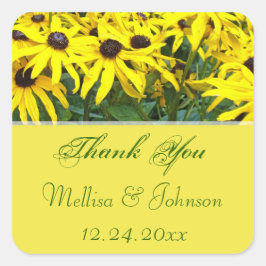 Adesivo Quadrado obrigado de margarida amarela brilhante seu favor