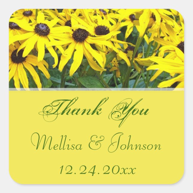 Adesivo Quadrado obrigado de margarida amarela brilhante seu favor  (Frente)
