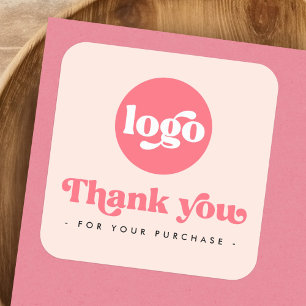 Adesivo Quadrado Obrigado de negócio para adicionar logotipo rosa c