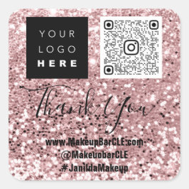 Adesivo Quadrado Obrigado de nome QRCode de logotipo Comprando Rosa