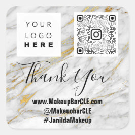 Adesivo Quadrado Obrigado de nome QRCode do logotipo Comprando Cinz