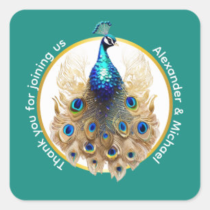 Adesivo Quadrado Obrigado de ouro azul-pavão de luxo você chic 5D