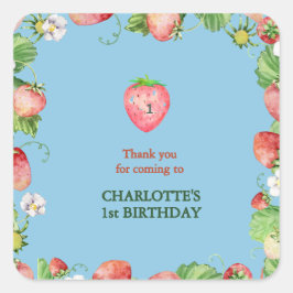 Adesivo Quadrado obrigado de primeiro aniversário de amora azul