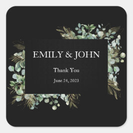 Adesivo Quadrado Obrigado Design de Folha de Ouro Botânico de Eucal