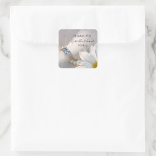 Adesivo Quadrado Obrigado do casamento da elegância da margarida