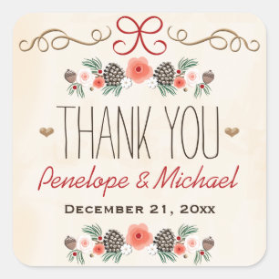 Adesivo Quadrado Obrigado do casamento do Natal do cone do pinho do
