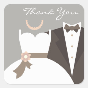 Adesivo Quadrado Obrigado do casamento do smoking e do vestido voc