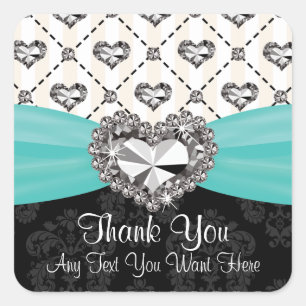 Adesivo Quadrado Obrigado do coração do Aqua e do carvão você