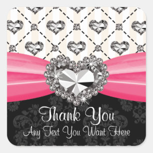 Adesivo Quadrado Obrigado do coração do cristal de rocha do