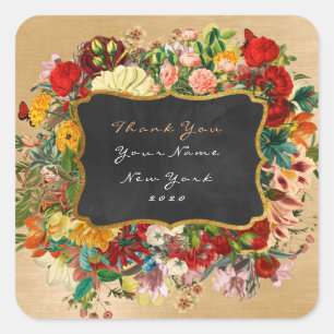 Adesivo Quadrado Obrigado do marfim barroco de veludo do presente