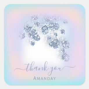 Adesivo Quadrado Obrigado doce 16° de cor de pêssego azul empoeirad