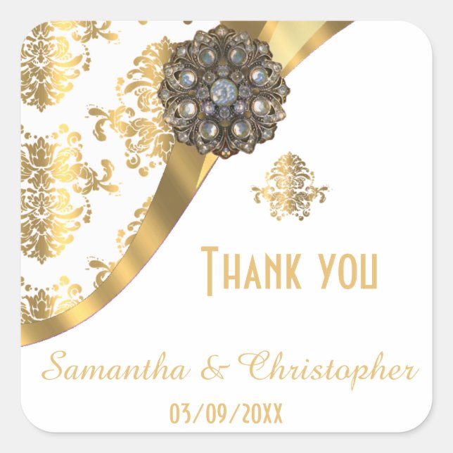 Adesivo Quadrado obrigado Dourado e branco (Frente)