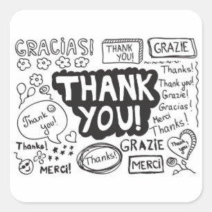 Adesivo Quadrado Obrigado Em Diferentes Línguas