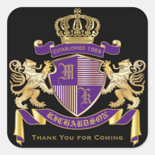 Adesivo Quadrado Obrigado emblema dourado do leão do monograma da