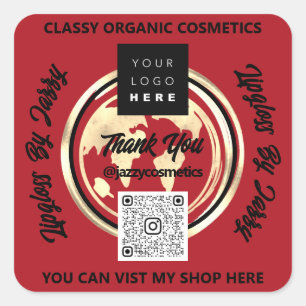 Adesivo Quadrado Obrigado Empresa Código QR Logotipo do Mundo Mapa