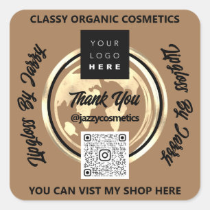 Adesivo Quadrado Obrigado Empresa Código QR Logotipo do Mundo Mapa 