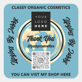 Adesivo Quadrado Obrigado Empresa Código QR Logotipo do Mundo Mapa 