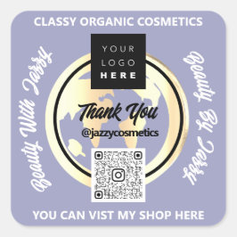 Adesivo Quadrado Obrigado Empresa Código QR Logotipo Dourado MAP Gl