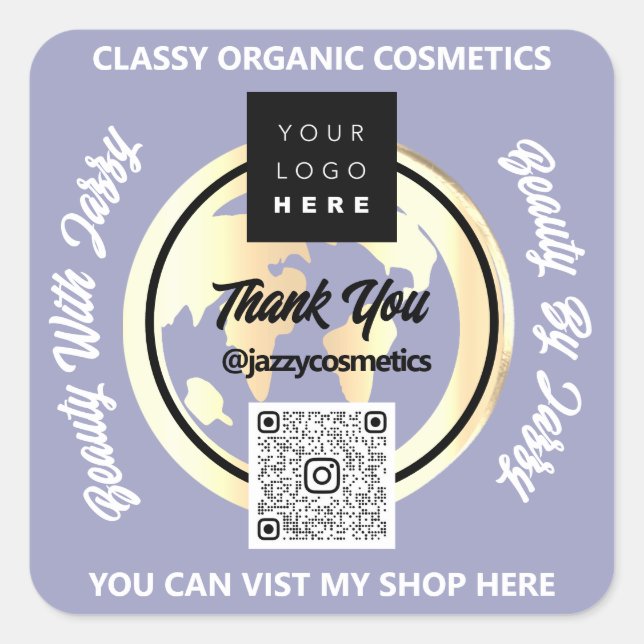 Adesivo Quadrado Obrigado Empresa Código QR Logotipo Dourado MAP Gl (Frente)